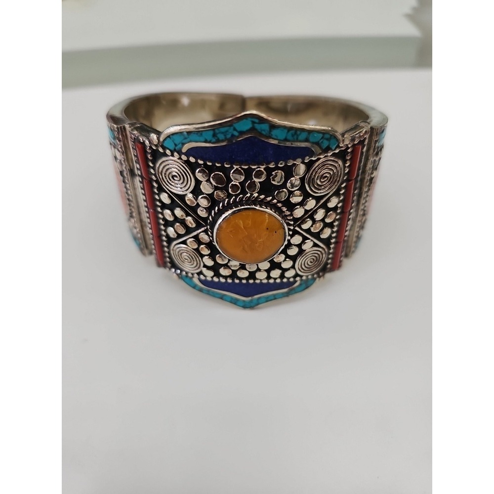 Tibetan Silver Bracelet Inlay Beeswax‎ Turquoise Dynasty Palace Bracelet